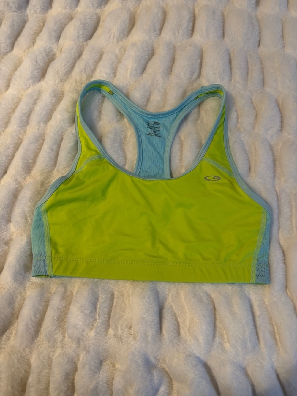 C9 by Champion Neon Lime Sports Bra with Light Blue Trim A2